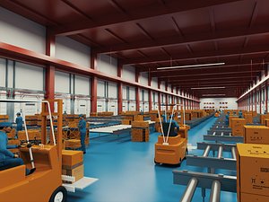 3D Modern Logistics Warehouse Factory Interior Scene 3D Model