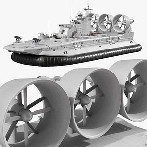 3D Heavy Assault Hovercraft with Propulsion Turbines Gray Simplified