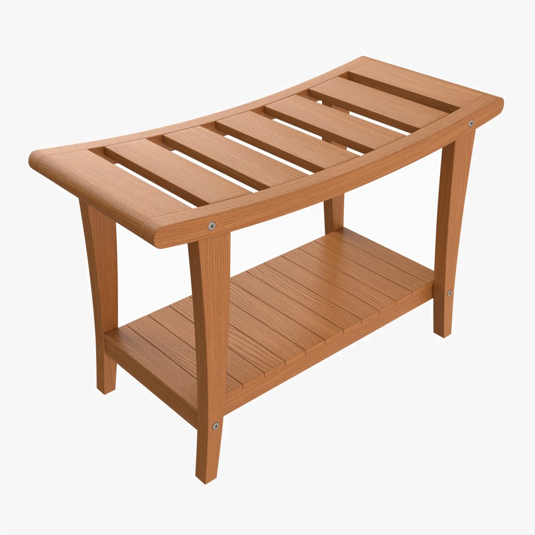 3D Bathroom Wooden Bench with Shelf model TurboSquid 2131664