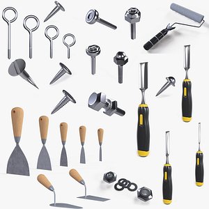 3D Screw - Nuts - Wood Chisel - Paint Roller - Scraper Paint Collection