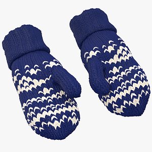 3D model pair blue wool mittens