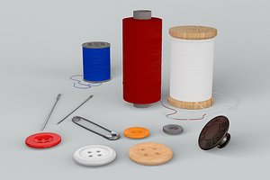 3D Threads Needles Buttons Collection model