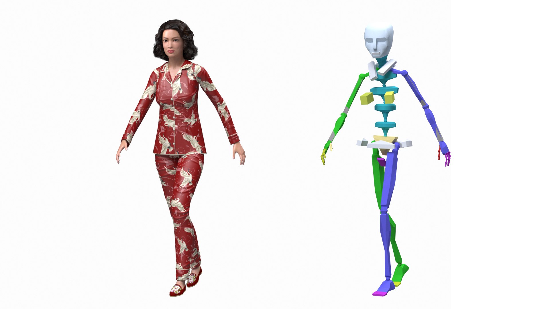 Asian Woman in Satin Pijama Rigged 3D model preview