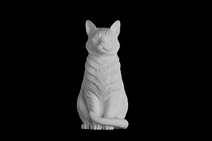3D Cat Sculpture Print Model Sitting Pose model
