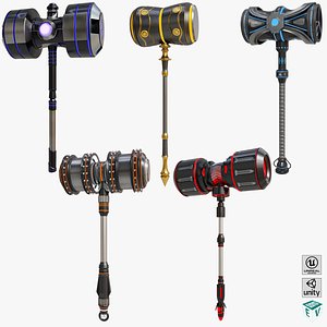 5 Sci Fi Battle Hammers All PBR Unity UE Textures 3D