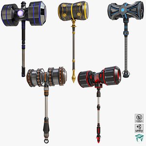 5 Sci Fi Battle Hammers All PBR Unity UE Textures