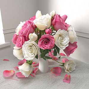 3D Bouquet of pink and white roses model
