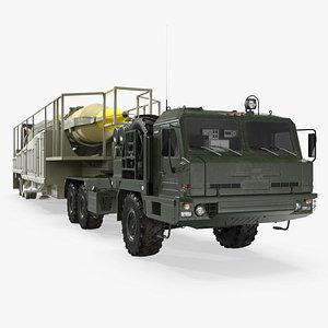 3D Ballistic Missile on TEL Trailer with Tractor Hauler
