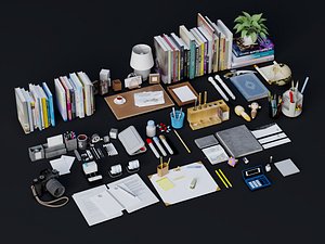 Office Desk Clutter and Stationery Pack 3D Model 3D