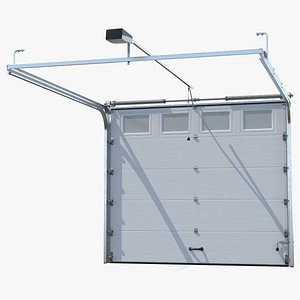 Sectional Garage Door with Windows Rigged 3D