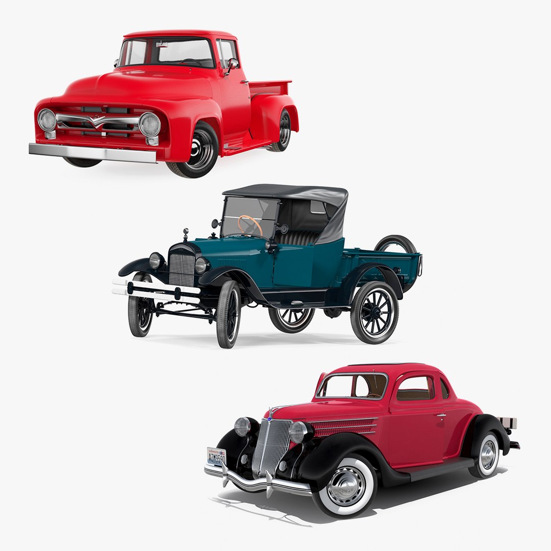Rigged Ford Vintage Cars Collection 3D model preview