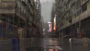 hong kong buildings dystopian 3D model