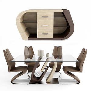 dining room set oak 3D model