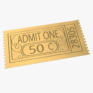 Vintage Admit One 50 Cent Golden Ticket 3D