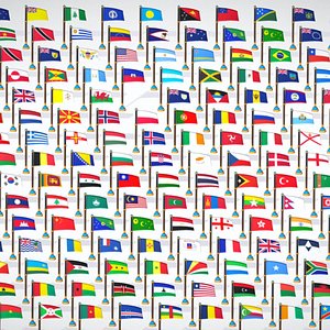 3D World Countries Flags Pack Toon Style Low Poly - All Country Flags - World Flags model