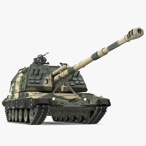 2S19 Msta Green Camouflage Dirt Rigged