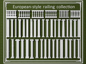 3D Classical European Columns and Railing Set model