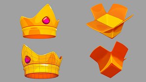 Cartoon Box and Crown  Low Poly Model 3D model