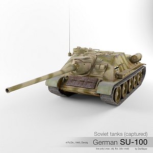 3d captured soviet su-100 tank destroyer model