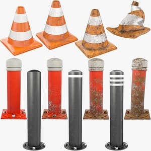 3D Road Safety Bollards and Cones Collection V2
