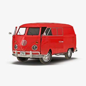 Volkswagen Type 2 Panel Van Rigged Red 3D Model