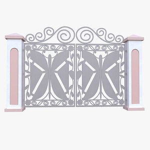Ornamental Wrought Iron Gate with Decorative Pillars Low Poly PBR 3D Model 3D model