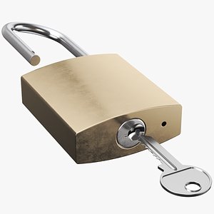 3D Brass Padlock With Key model