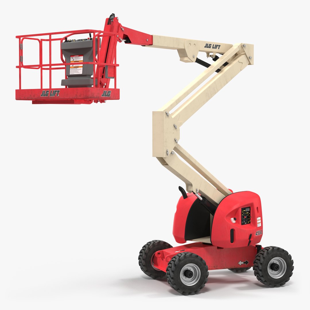 Telescopic Boom Lift JLG 450AJ Red Rigged 3D model preview