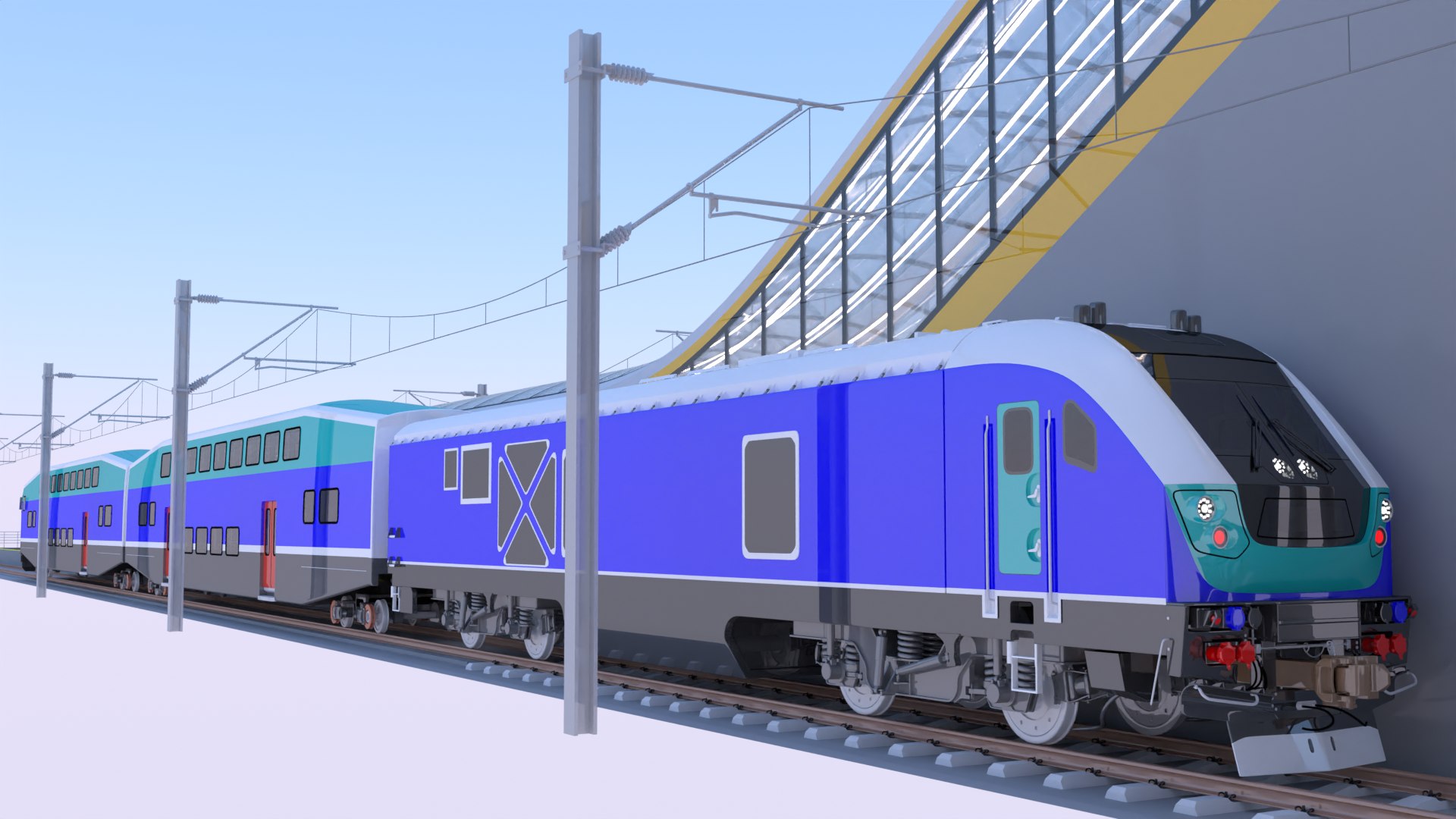 3D Model Station With Doubledeck Trains II - TurboSquid 2313419