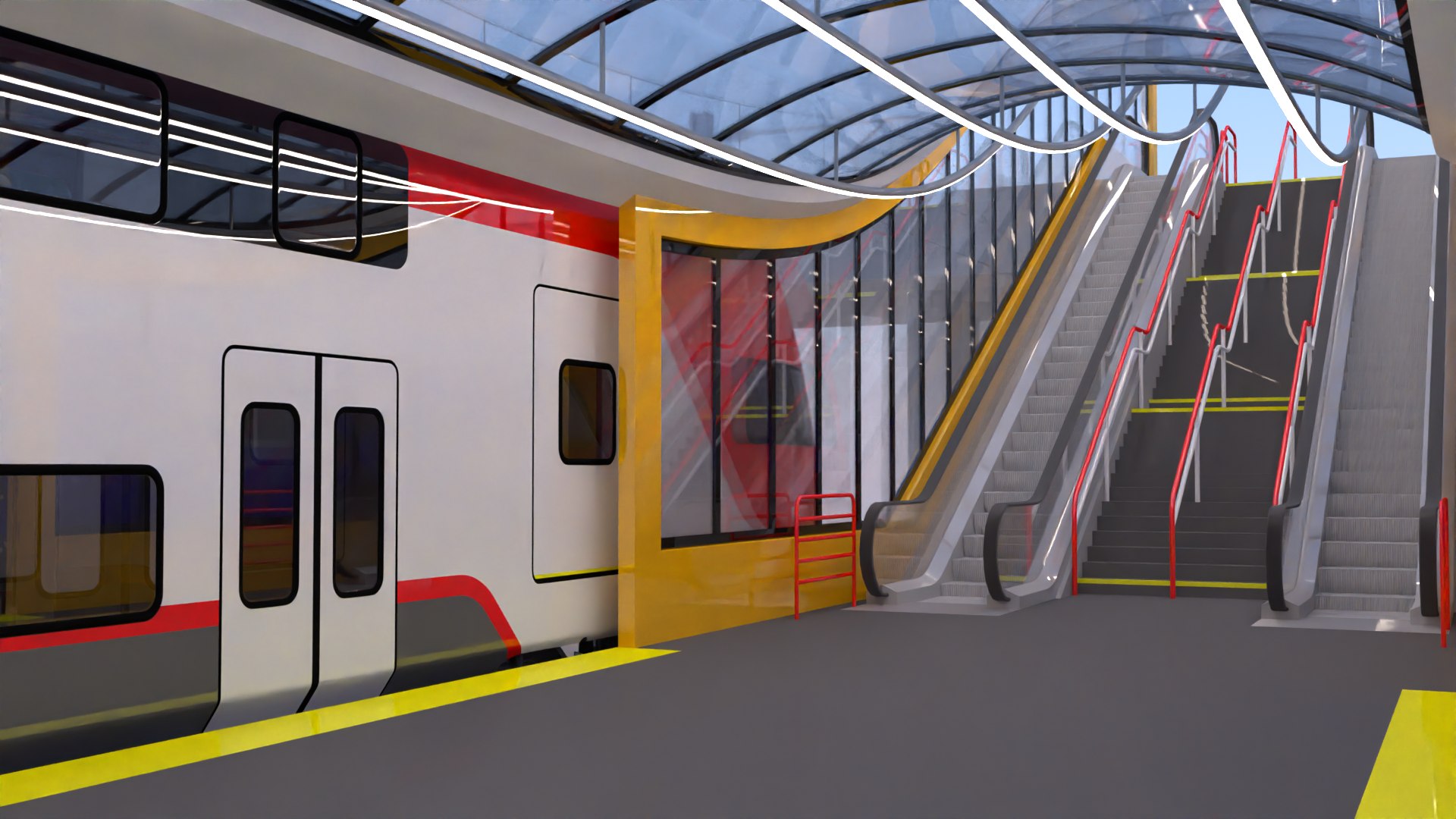 3D Model Station With Doubledeck Trains II - TurboSquid 2313419