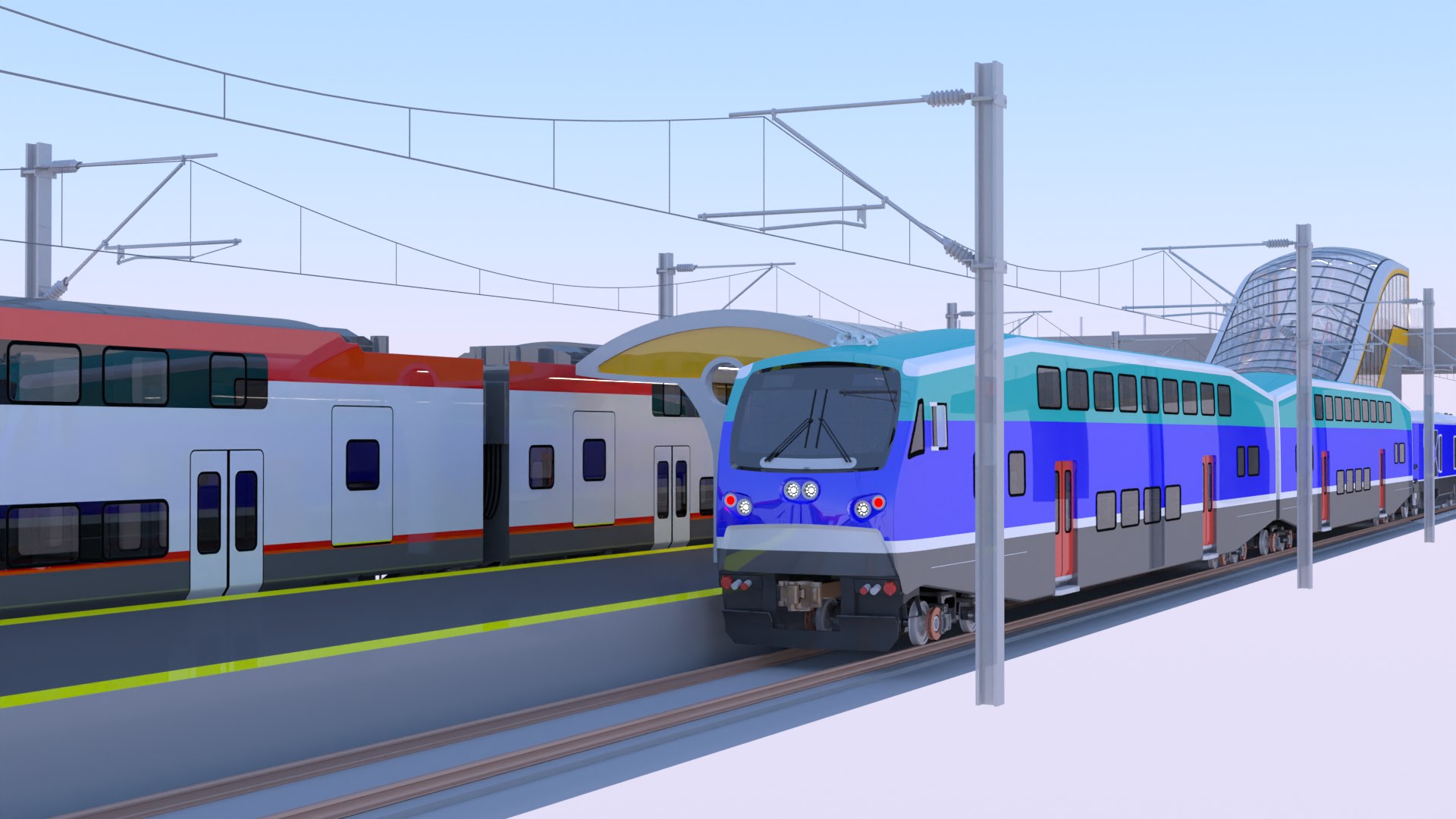 3D Model Station With Doubledeck Trains II - TurboSquid 2313419