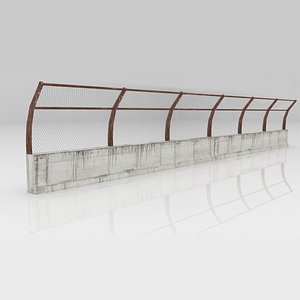 Concrete Wall with Fence 3D model