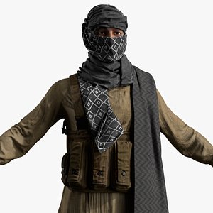Arabian Terrorist Character A-Pose 3D model