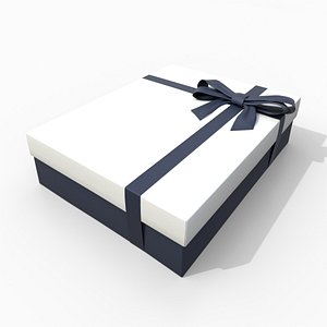 3D Gift Box - Wide Rectangular with Tied Ribbon Bow model