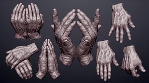 Old man hand poses 3D model