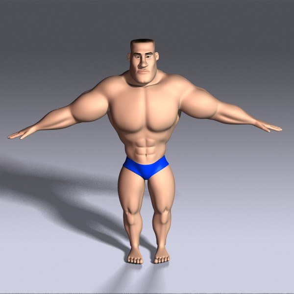 bodybuilder cartoon character rigged 3d max