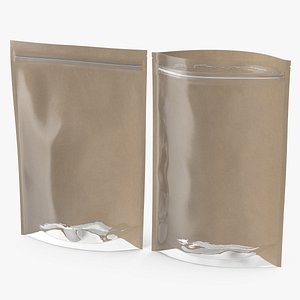 3D Zipper Kraft Paper Bags with Transparent Front 300 g Mockup