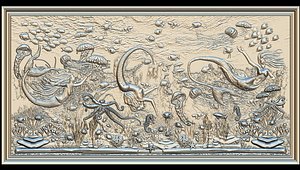 Aquatic Mermaid Theme Panno v5 for CNC Relief engraving