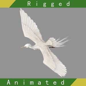 egret rigged animation 3D model