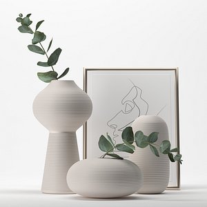 bouquet eucalyptus white jar 3D model