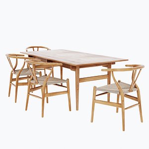 Carl Hansen CH24 Wishbone Chair and CH327 Dining Table vraycorona