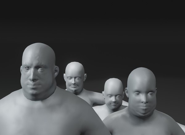 3D Fat Human Body Base Mesh 3D Model Family Pack 10k Polygons