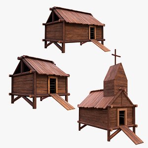 Stylized Wooden Buildings Pack 3D model