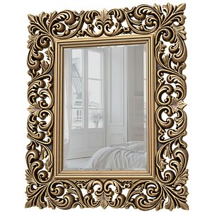 Classic Antique Tall Wall Mirror in elegant gold frame 3D model 3D