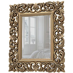 Classic Antique Tall Wall Mirror in elegant gold frame 3D model