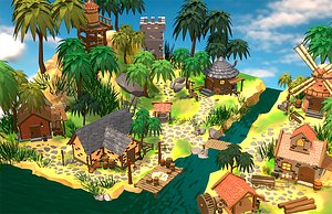 3D Cute Low Poly on an Island 3d Game Model created in Blender Low-poly 3D model