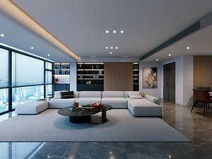 Modern Minimalist Large Living Room Interior 3D Model 3D model