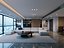 Modelo 3D del interior de una sala de estar amplia, moderna y minimalista