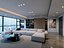 Modelo 3D del interior de una sala de estar amplia, moderna y minimalista