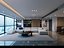 Modelo 3D del interior de una sala de estar amplia, moderna y minimalista